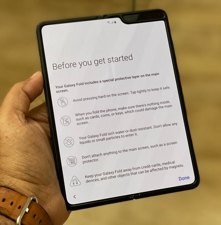 The Samsung Galaxy Fold comes with a list of dos and don't on how to use it, which isn't common for phones these days.