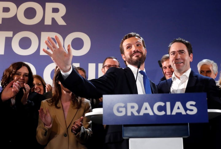 El líder del PP, Pablo Casado, y el secretario general, Teodoro García Egea.