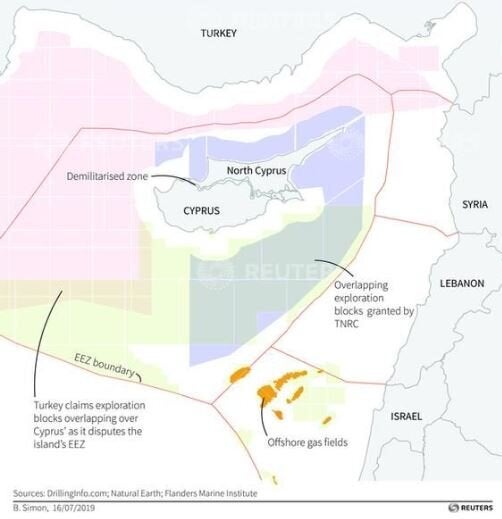H κυπριακή ΑΟΖ - γράφημα του πρακτορείου Reuters.