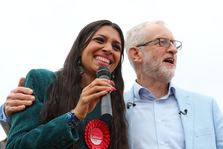 Labour leader Jeremy Corbyn, with Labour Party parliamentary candidate for Chingford and Woodford Green Faiza Shaheen,