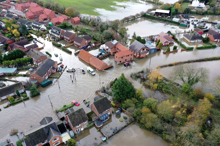 An aerial view of flood-hit Fishlake, South Yorkshire. Scores of people were rescued or forced to evacuate their homes.