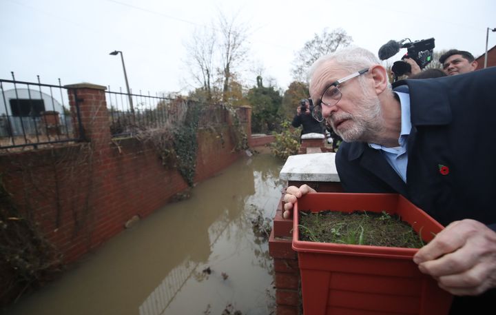 Labour leader Jeremy Corbyn during a visit to Conisborough, South Yorkshire, where he met residents affected by flooding.