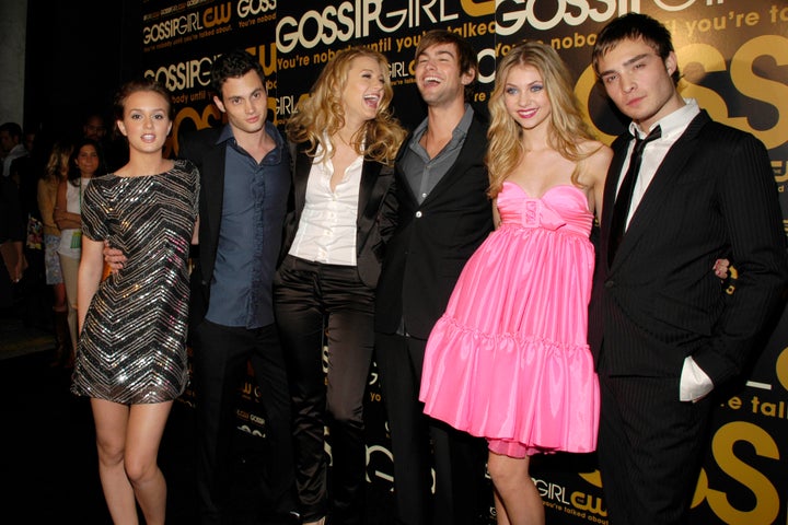 Leighton Meester, Penn Badgley, Blake Lively, Chace Crawford, Taylor Momsen and Ed Westwick attend the "Gossip Girl" premiere in 2007.