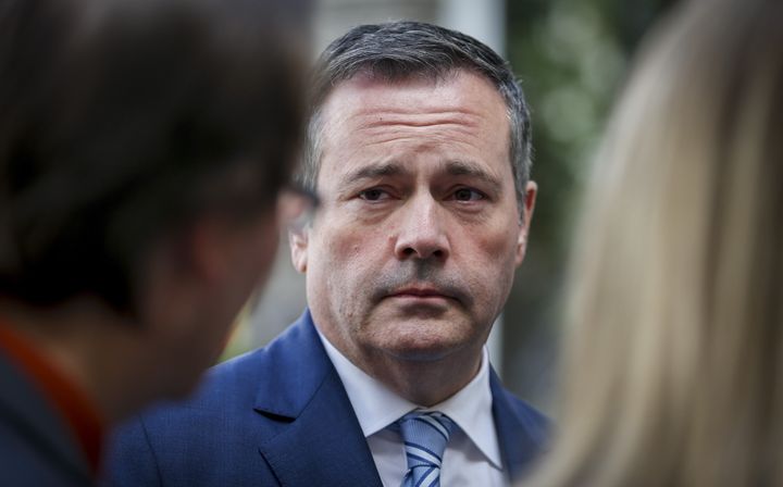 lberta Premier Jason Kenney speaks to the media while attending the Global Business Forum in Banff on Sept. 26, 2019. 