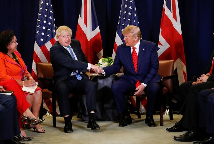 Prime Minister Boris Johnson shakes hands with US president Donald Trump