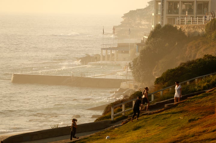 Smoke covers Bondi Beach on Tuesday in Sydney.