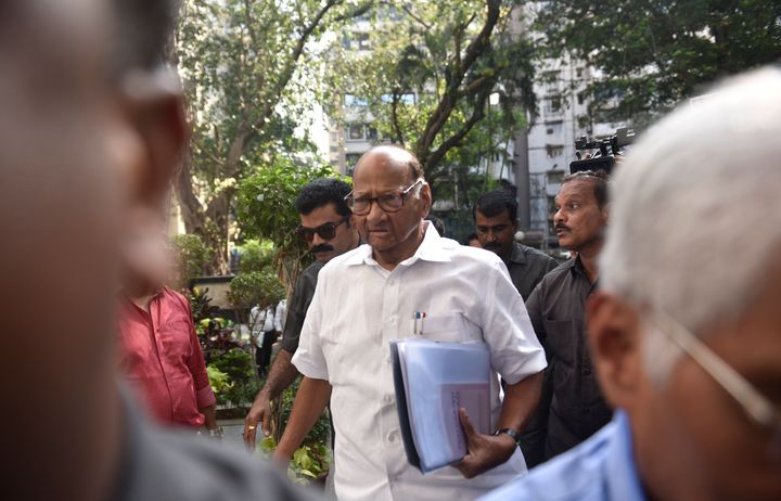 NCP Chief Sharad Pawar arrives for NCP core committee meeting at Y.B Chavan Center, Nariman Point on November 11, 2019 in Mumbai. 