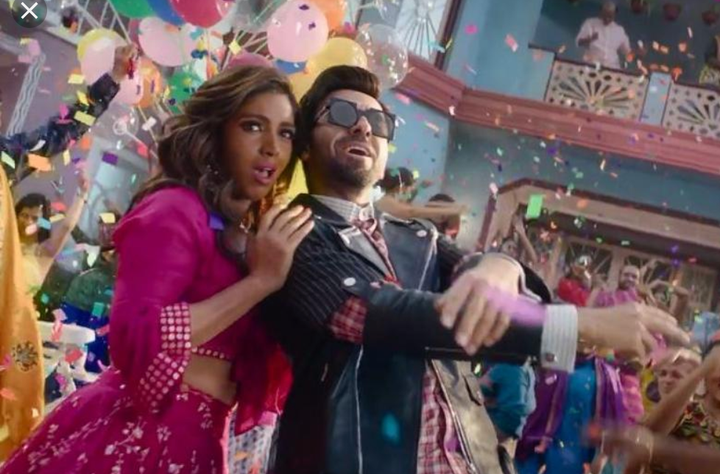 Bhumi Pednekar and Ayushmann Khurranna in a still from the song 'Don't Be Shy Again' from the film 'Bala'.