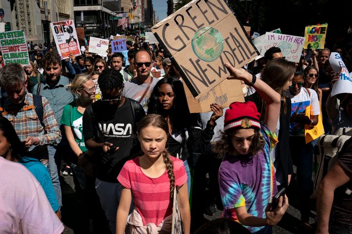 ニューヨークでの気候変動ストライキを引導するグレタ・トゥーンベリさん 2019年9月20日