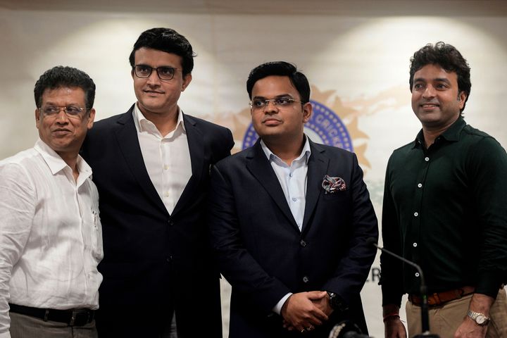 Sourav Ganguly, Jayesh George, Jay Shah, and Arun Singh Dhumal after a press conference at the BCCI headquarters in Mumbai on 23 October, 2019.