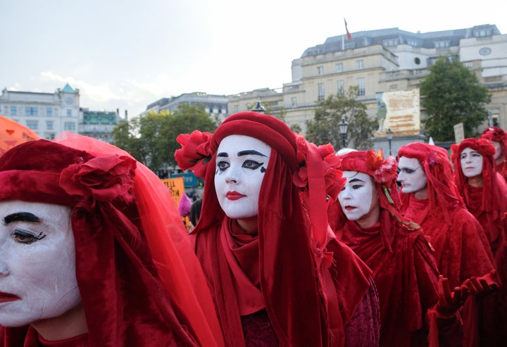 Extinction Rebellion climate change protesters in Trafalgar Square. 