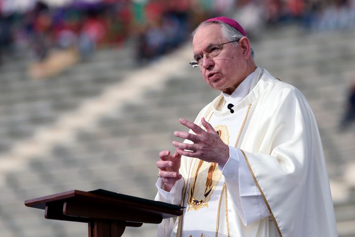 Los Angeles Archbishop, José Gomez, speaks during a mass in honor of Our Lady of Guadalupe in Los Angeles, California on December 9, 2018. 