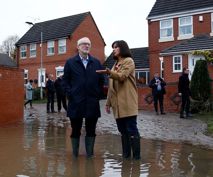 Labour Party leader Jeremy Corbyn visits residents affected by flooding in Conisbrough on Saturday.