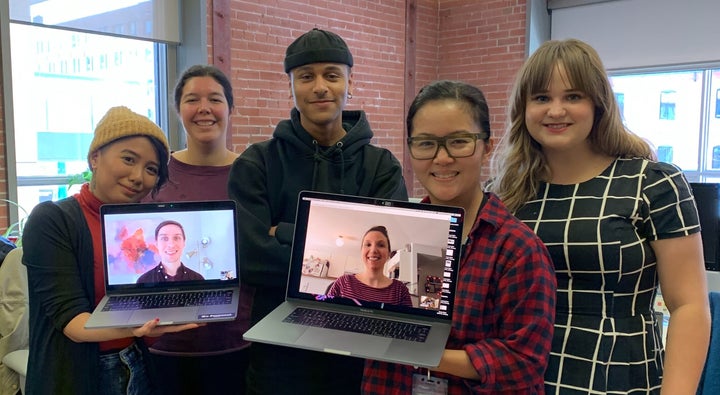 The HuffPost Canada LIFE team in our Toronto office, from left: Al Donato, Nick Mizera, Chloe Tejada, Connor Garel, Natalie Stechyson, Lisa Yeung, Maija Kappler.