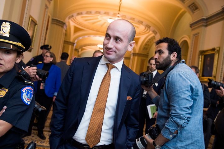 Stephen Miller, a White House senior adviser, arrives to attend the Republican Senate Policy Luncheon in the Capitol on May 14, 2019.