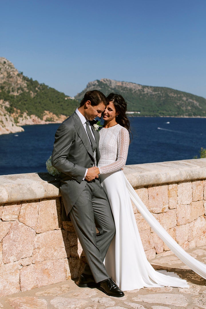 In this handout photo provided by the Fundacion Rafa Nadal, Nadal poses with wife Xisca Perello for the official wedding portraits after they were married on Oct. 19 in Mallorca, Spain.