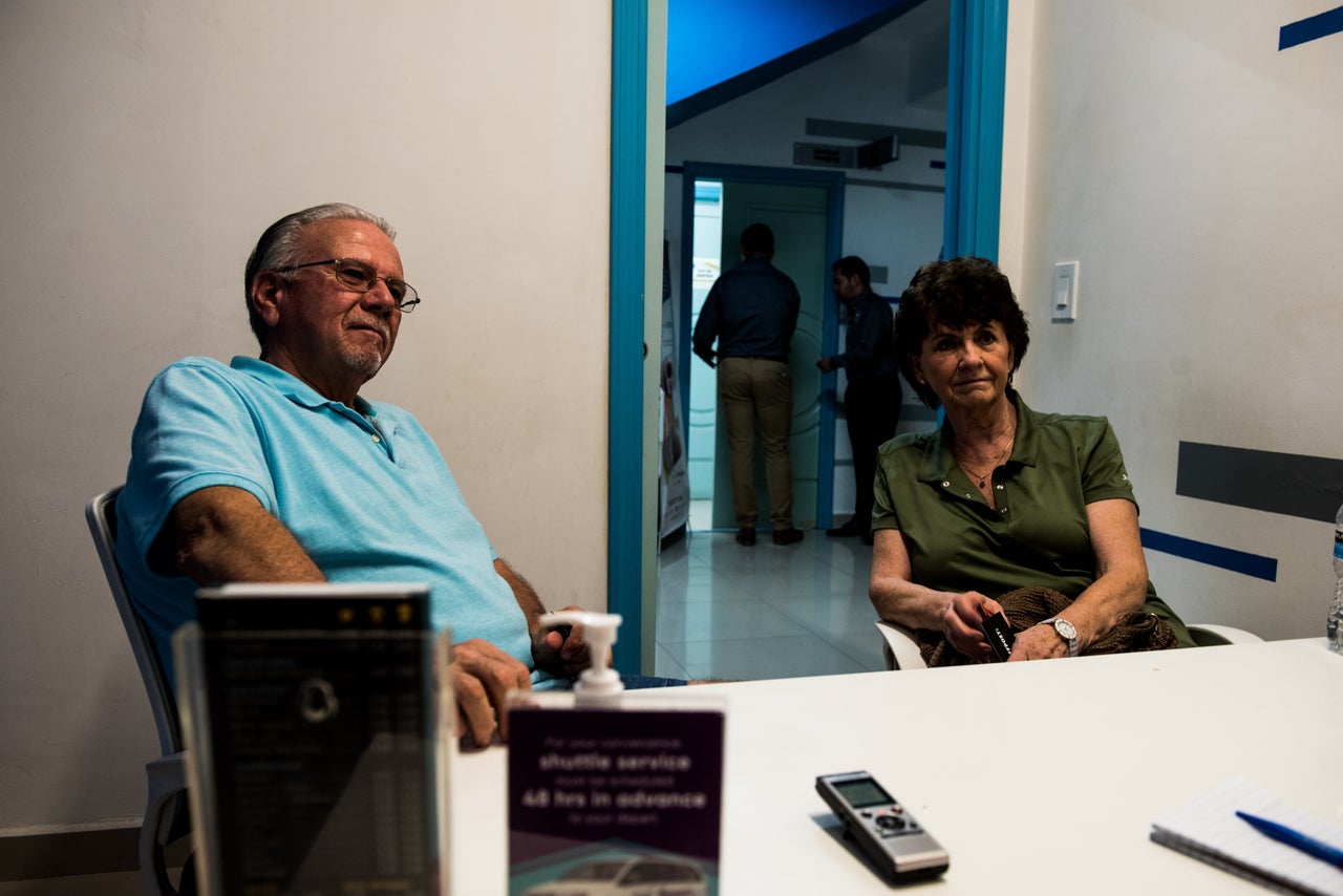 Dan, 77, and Donette Brower, 75, of Spokane, Washington, sit in the consultation room before getting new X-rays and routine cleanings at Sani Dental Group in Los Algodones, Baja California, Mexico, on Oct. 23, 2019.