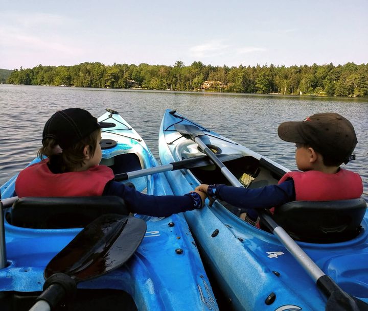 Walker's kids on their first kayak adventure this summer.