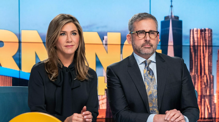 Jennifer Aniston and Steve Carell in "The Morning Show" on Apple TV+.