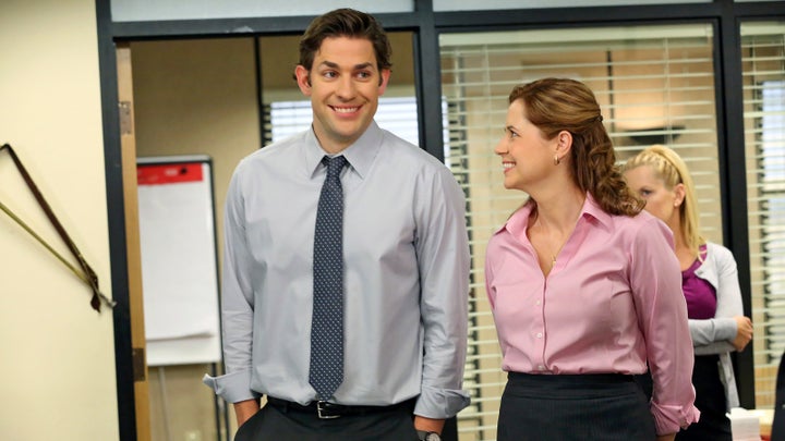 John Krasinski and Jenna Fischer in "The Office," which will be on Peacock.