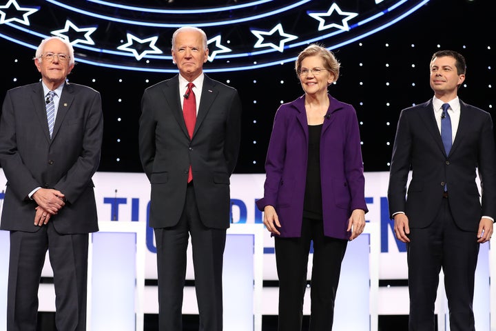 Sen. Bernie Sanders (I-Vt.), former Vice President Joe Biden, Sen. Elizabeth Warren (D-Mass.) and South Bend, Indiana, Mayor