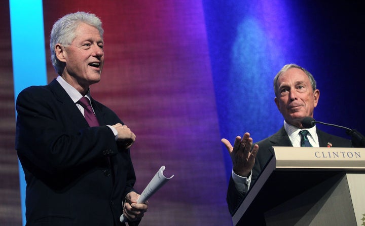 Michael Bloomberg speaks at the Clinton Global Initiative in 2010 as former President Bill Clinton looks on. Clinton welcomed