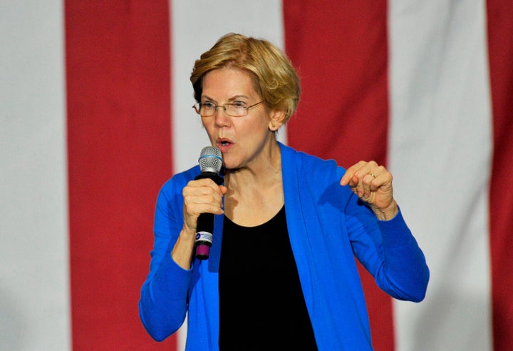 Sen. Elizabeth Warren (D-Mass.) speaks in Exeter, New Hampshire, on Monday. Warren, who is proposing a wealth tax, has drawn a lot of public criticism from billionaires.