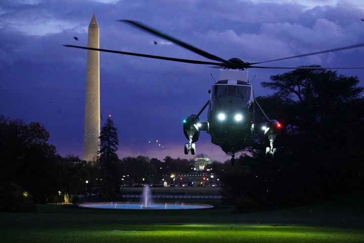 US President Donald Trump and First Lady Melania Trump onboard Marine One, return to the White House in Washington, DC on November 12, 2019. - Trump returned to Washington after spending the weekend in New York. (Photo by MANDEL NGAN / AFP) (Photo by MANDEL NGAN/AFP via Getty Images)