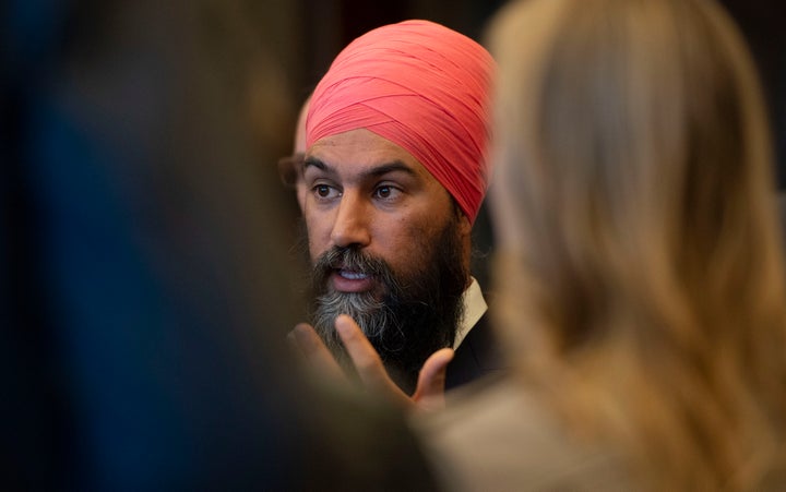NDP leader Jagmeet Singh speaks during a media availability on Parliament Hill in Ottawa on Wednesday, Nov. 13, 2019.