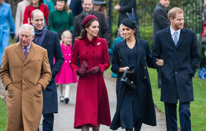 Prince Charles, the Duke and Duchess of Cambridge and the Duke and Duchess of Sussex attend Christmas Day church service in 2