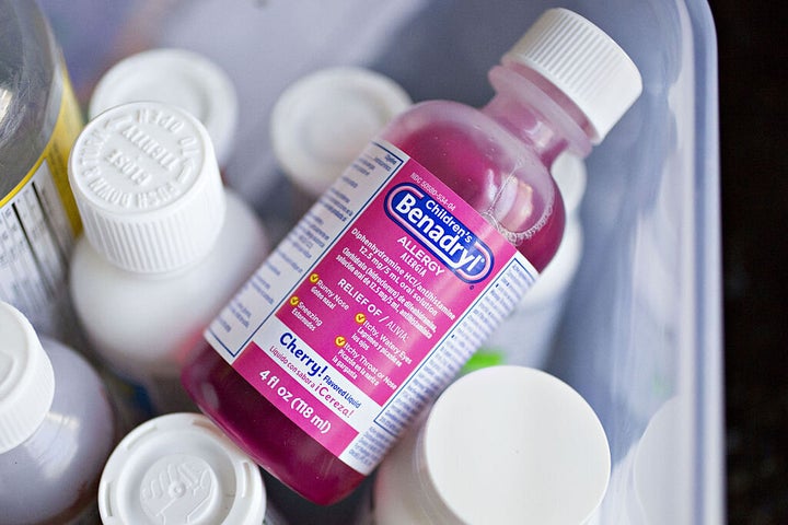 A bottle of Benadryl is seen here in Illinois in April 2016. Johnson & Johnson says the allergy medication is safe and effective when used as directed. 