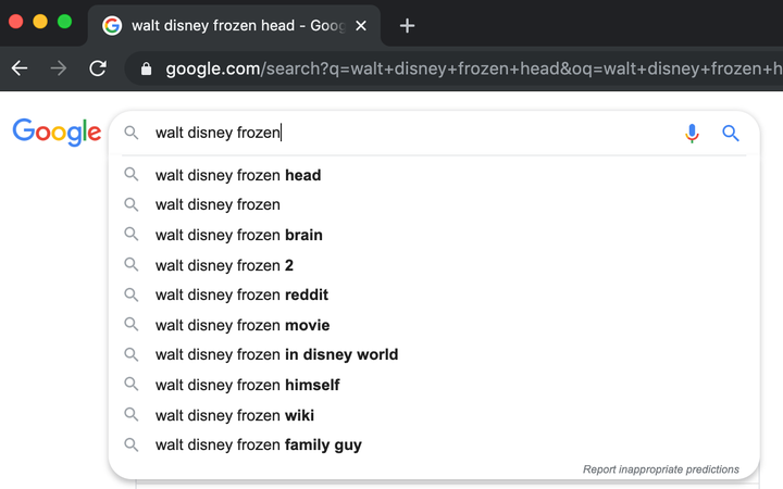 Is Walt Disney's head really frozen?