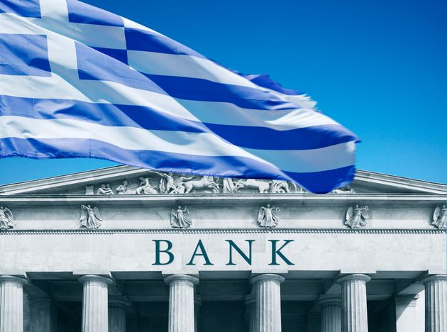 Bank with Greek flag above