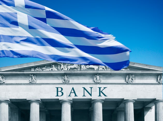 Bank with Greek flag above
