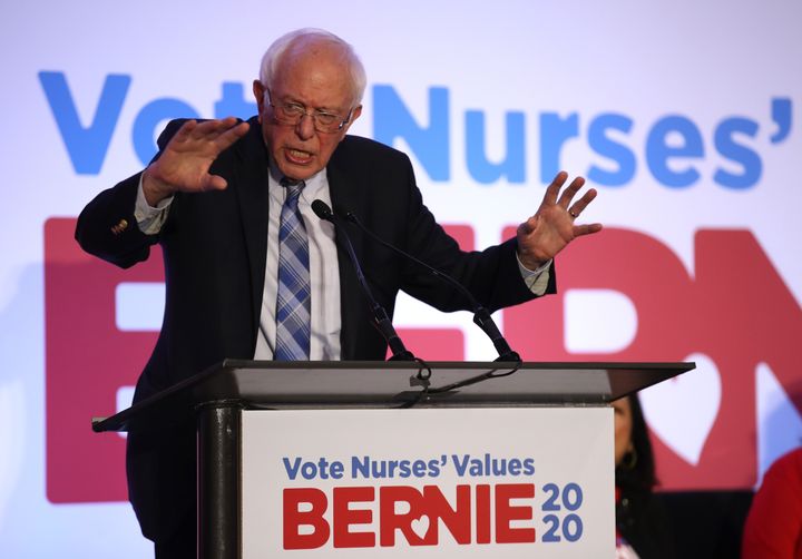 Sen. Bernie Sanders speaks to members of National Nurses United, perhaps the country's largest backer of "Medicare for All," on Friday.