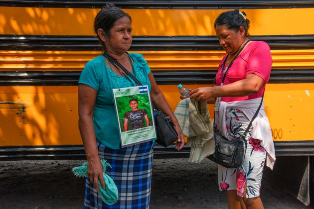 Members of the XV Caravan of Central American Mothers looking for missing migrant children are pictured upon arrival in Talisman, Chiapas state, Mexico border with Guatemala on November 15, 2019. (Photo by ISAAC GUZMAN / AFP) (Photo by ISAAC GUZMAN/AFP via Getty Images)