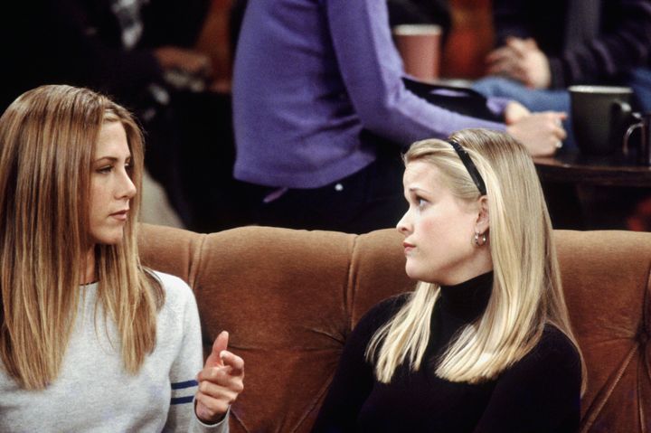 Reese Witherspoon, right, had a cameo as Jennifer Aniston's on-screen sister, Jill Green, in two episodes of "Friends" that aired in 2000.