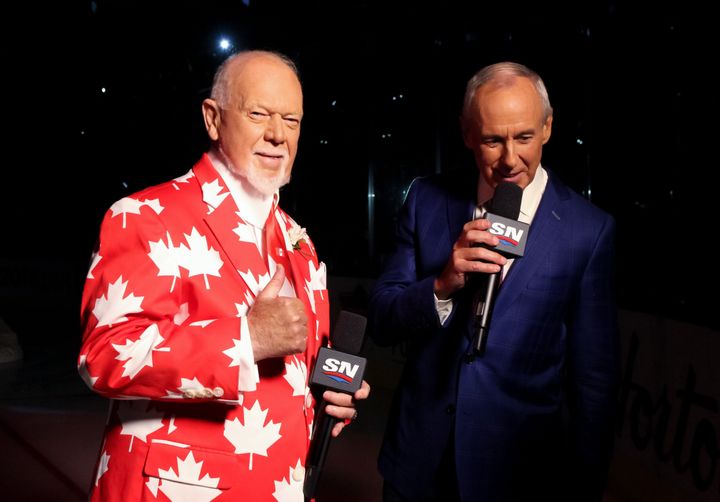 Happier times: Don Cherry, left, and Ron MacLean prior to Team Canada taking on Team Czech Republic during the World Cup of Hockey 2016 at Air Canada Centre on September 17, 2016 in Toronto.