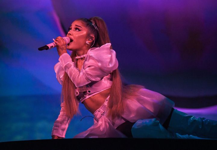 Ariana Grande performs during her "Sweetener World Tour" at The O2 Arena on Aug. 17 in London.