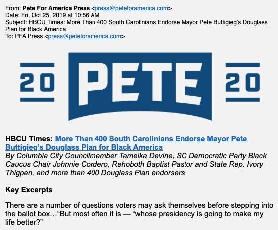 Councilmember Tameika Devine, Black Caucus chair Johnnie Cordero and Rep. Ivory Thigpen all said this press release touting their support for Pete Buttigieg's plan to help Black Americans misleadingly implies their support.