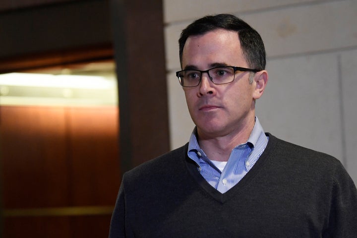 Tim Morrison, the top Russia official on President Trump's National Security Council, gets off of an elevator as he returns to Capitol Hill to review his testimony before the House impeachment inquiry last week.