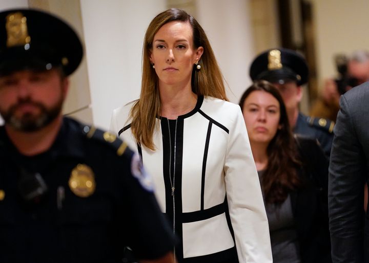 Jennifer Williams, a special adviser to Vice President Mike Pence for Europe and Russia who is a career foreign service officer, leaves after a Nov. 7 closed-door interview at the Capitol in the impeachment inquiry on President Donald Trump's efforts to press Ukraine to investigate his political rival Joe Biden.