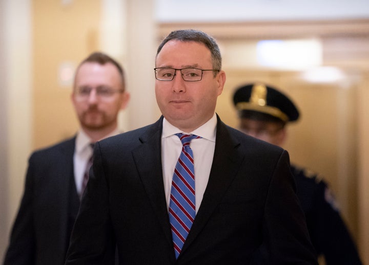 Former National Security Council Director for European Affairs Lt. Col. Alexander Vindman returns to the Capitol to review transcripts of his testimony in the impeachment inquiry of President Donald Trump, in Washington, Thursday, Nov. 7, 2019. 