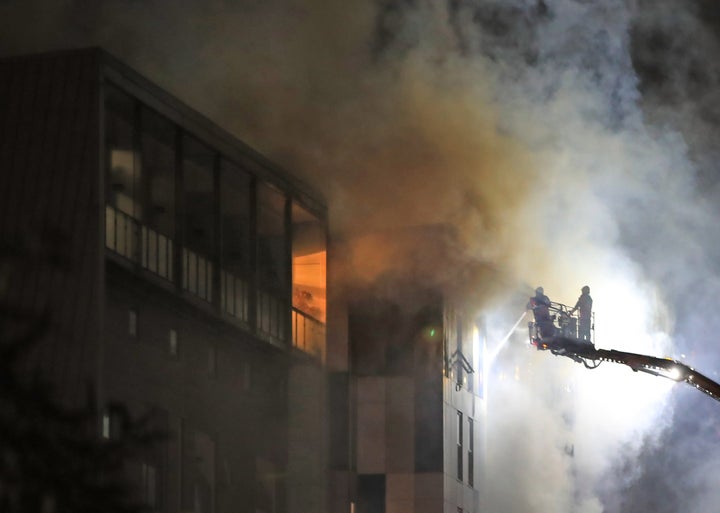 The fire at The Cube building in Bolton.