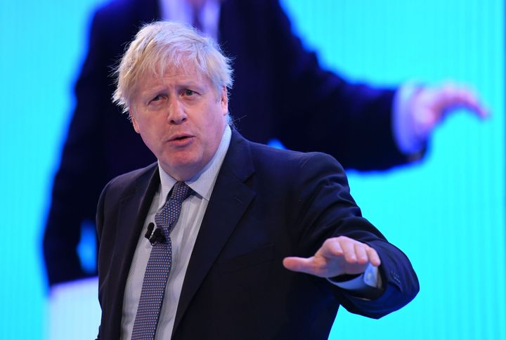 Prime minister Boris Johnson speaking at the CBI annual conference at the InterContinental Hotel in London.