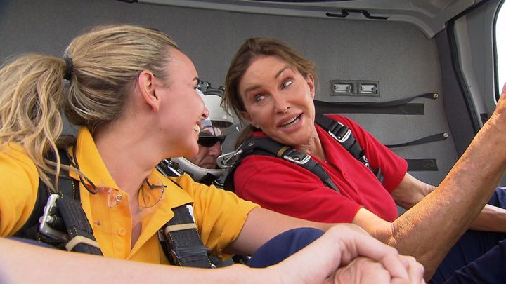 Nadine Coyle and Caitlyn Jenner had to do a skydive on I'm A Celebrity