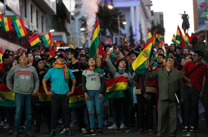 Protesters demand a second-round presidential election in La Paz, Bolivia, on Oct. 26, 2019. 