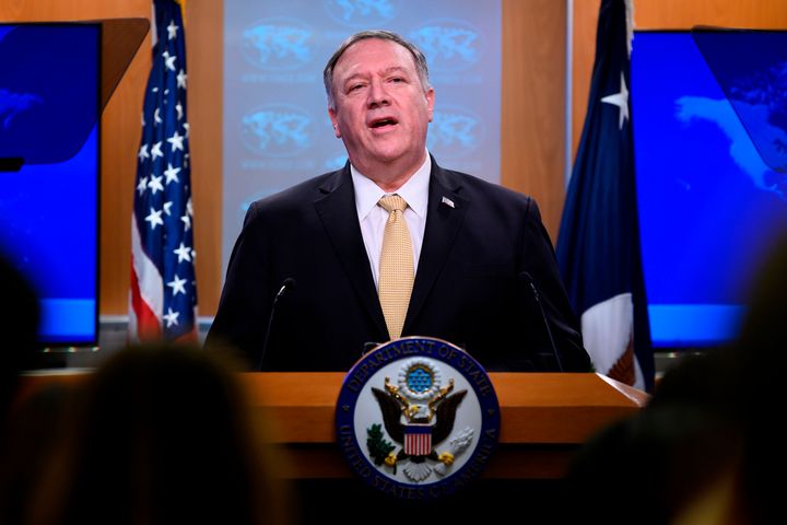 US Secretary of State Mike Pompeo makes a statement during a press conference at the US Department of State in Washington, DC, on November 18, 2019. (Photo by JIM WATSON / AFP) (Photo by JIM WATSON/AFP via Getty Images)