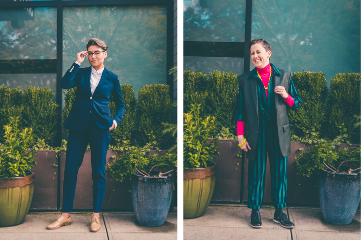 Formal and work looks modeled by Mariana, left, and Shelly, right.