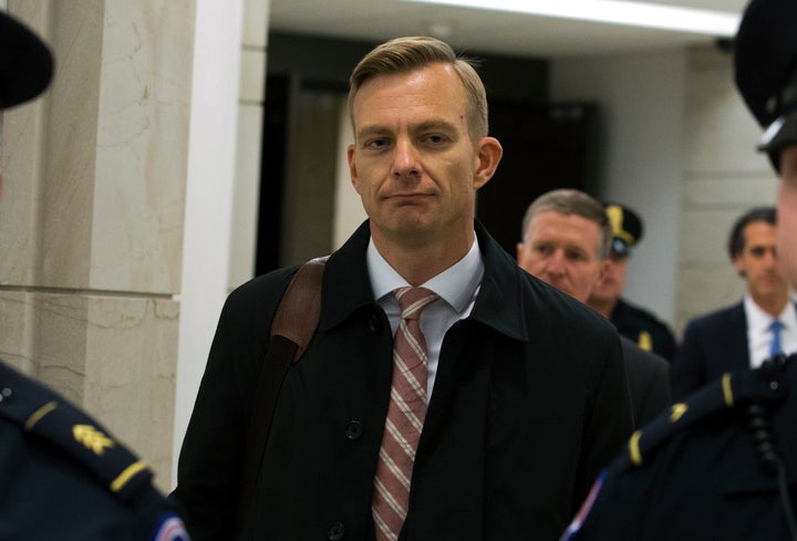 David Holmes, a career diplomat and the political counselor at the U.S. Embassy in Ukraine, leaves Capitol Hill on Friday aft